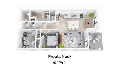 Floor plan for 2 beds, 1 bath, 935 sqft